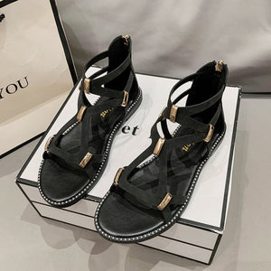 GOLD ZIPPER Flat Sandal