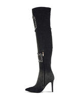 Load image into Gallery viewer, Eilish Rhinestones Knee High Denim Boots