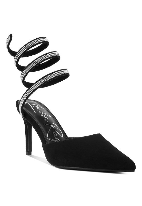 Elvira Rhinestone Strap Up Sandals
