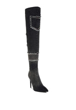 Load image into Gallery viewer, Eilish Rhinestones Knee High Denim Boots