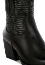 Load image into Gallery viewer, Big Mood Raffia &amp; Faux Leather Cowboy Boots