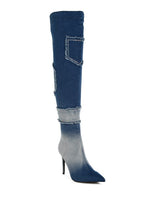 Load image into Gallery viewer, Eilish Rhinestones Knee High Denim Boots