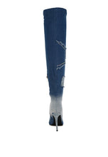 Load image into Gallery viewer, Eilish Rhinestones Knee High Denim Boots